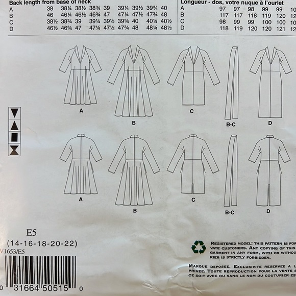 VOGUE PATTERNS V1563 Sewing Pattern size ES 14 16 18 20 and 22 Faux wrap dress - Picture 7 of 9